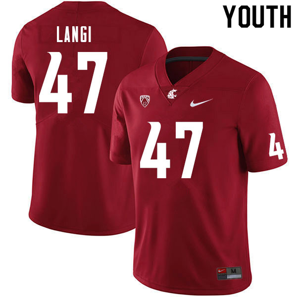 Youth #47 Lolani Langi Washington State Cougars College Football Jerseys Sale-Crimson